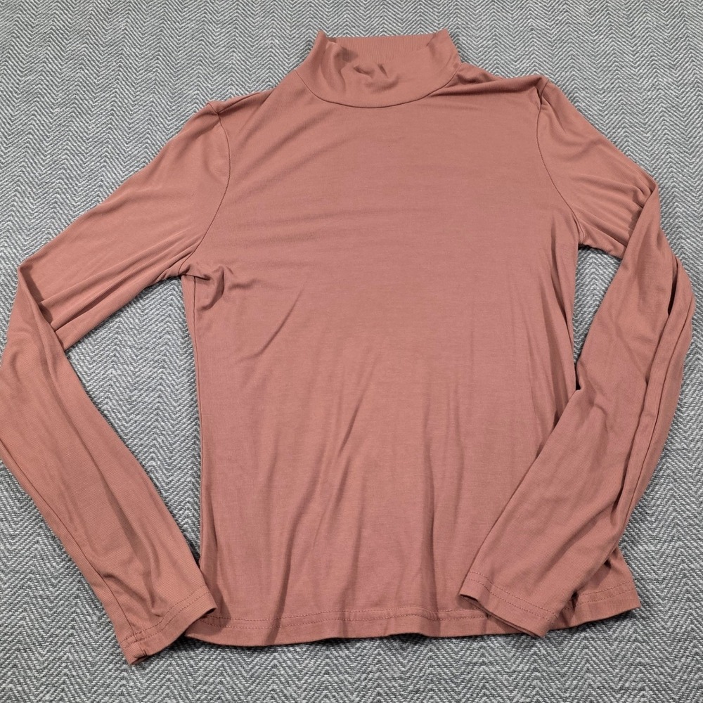 SHEIN Womens Mock Neck Long Sleeve Top Mauve Rose Brown Size M Jersey Knit Base - Picture 1 of 7